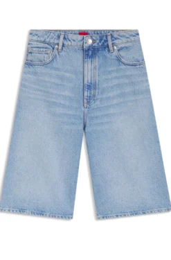 Wide-leg shorts in bright-blue denim