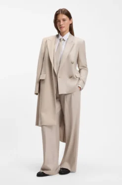 Wide-leg trousers in melange flannel with front pleats