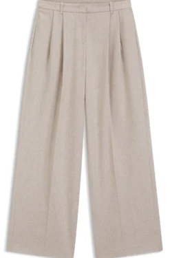 Wide-leg trousers in melange flannel with front pleats