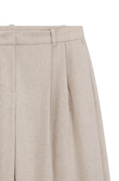 Wide-leg trousers in melange flannel with front pleats