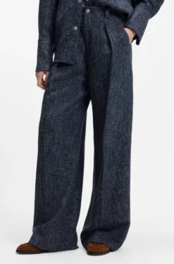 Wide-leg trousers in stretch tweed