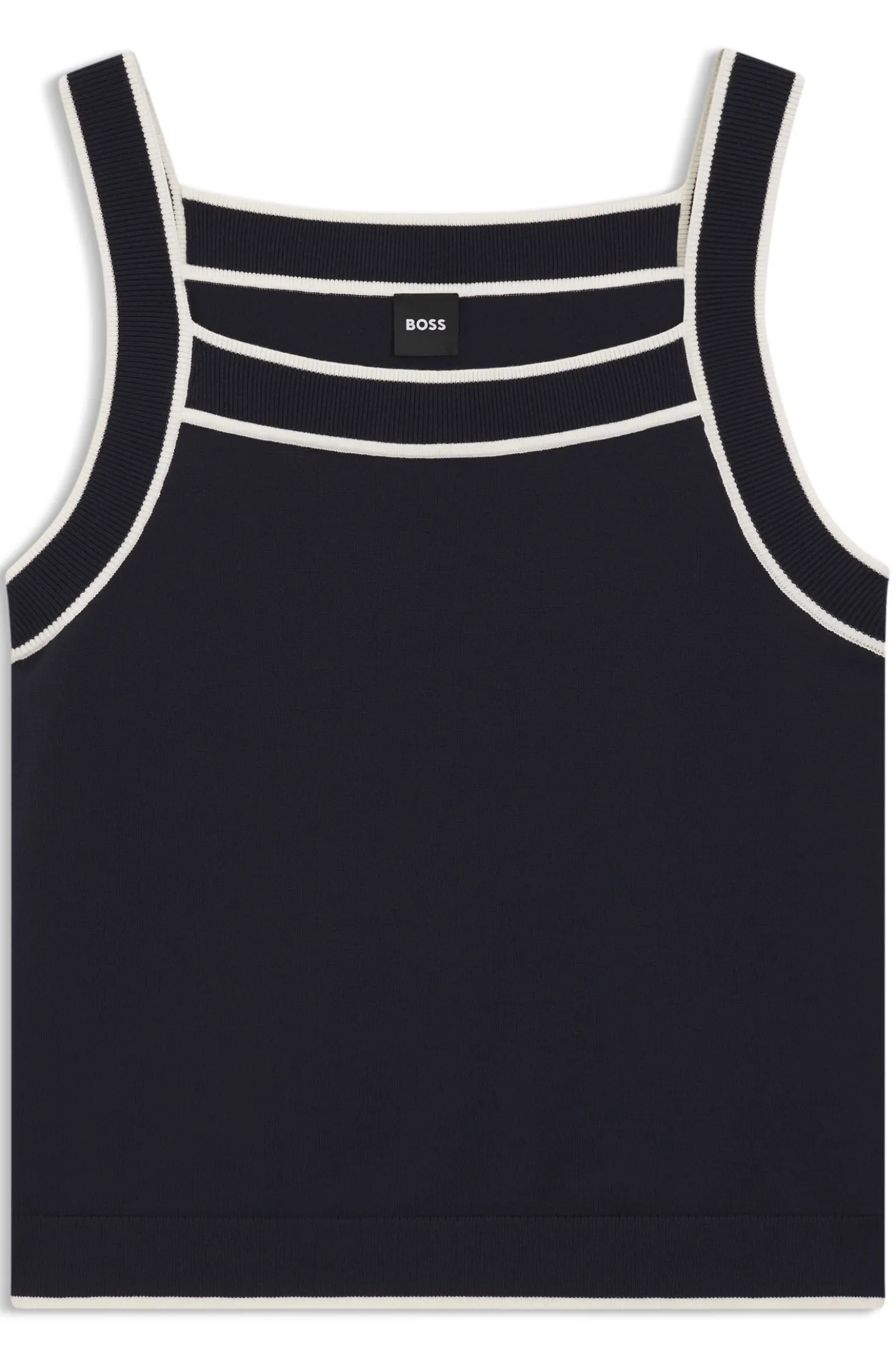 Wide-neck knitted vest top with contrast piping