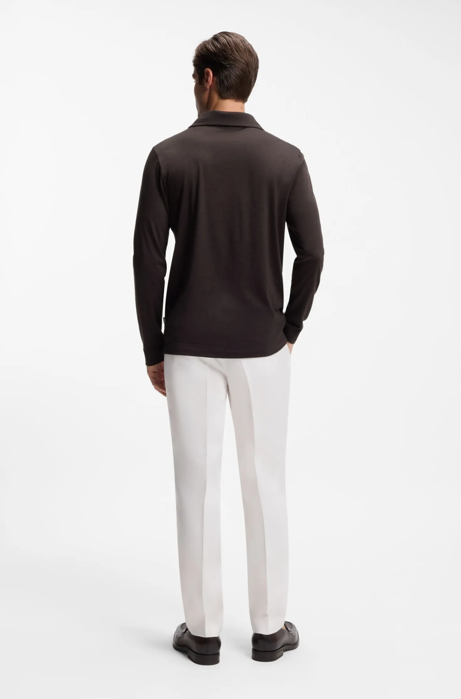 Wool-blend polo shirt with Johnny collar