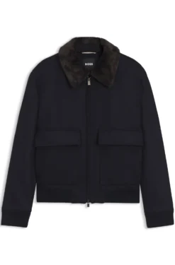 Wool-cashmere coat with faux-fur collar