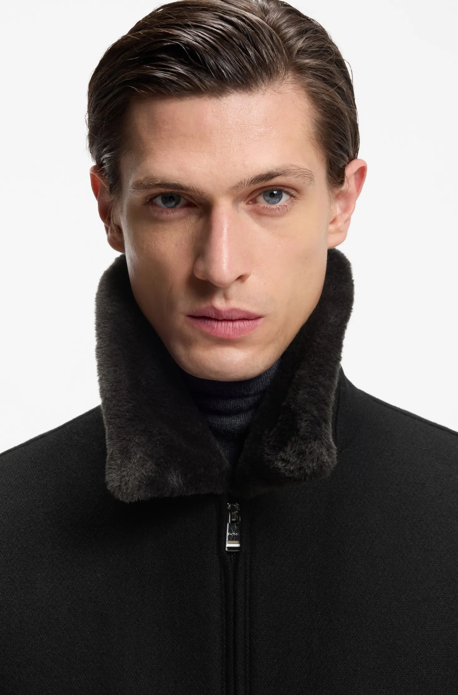 Wool-cashmere coat with faux-fur collar