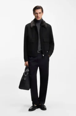 Wool-cashmere coat with faux-fur collar