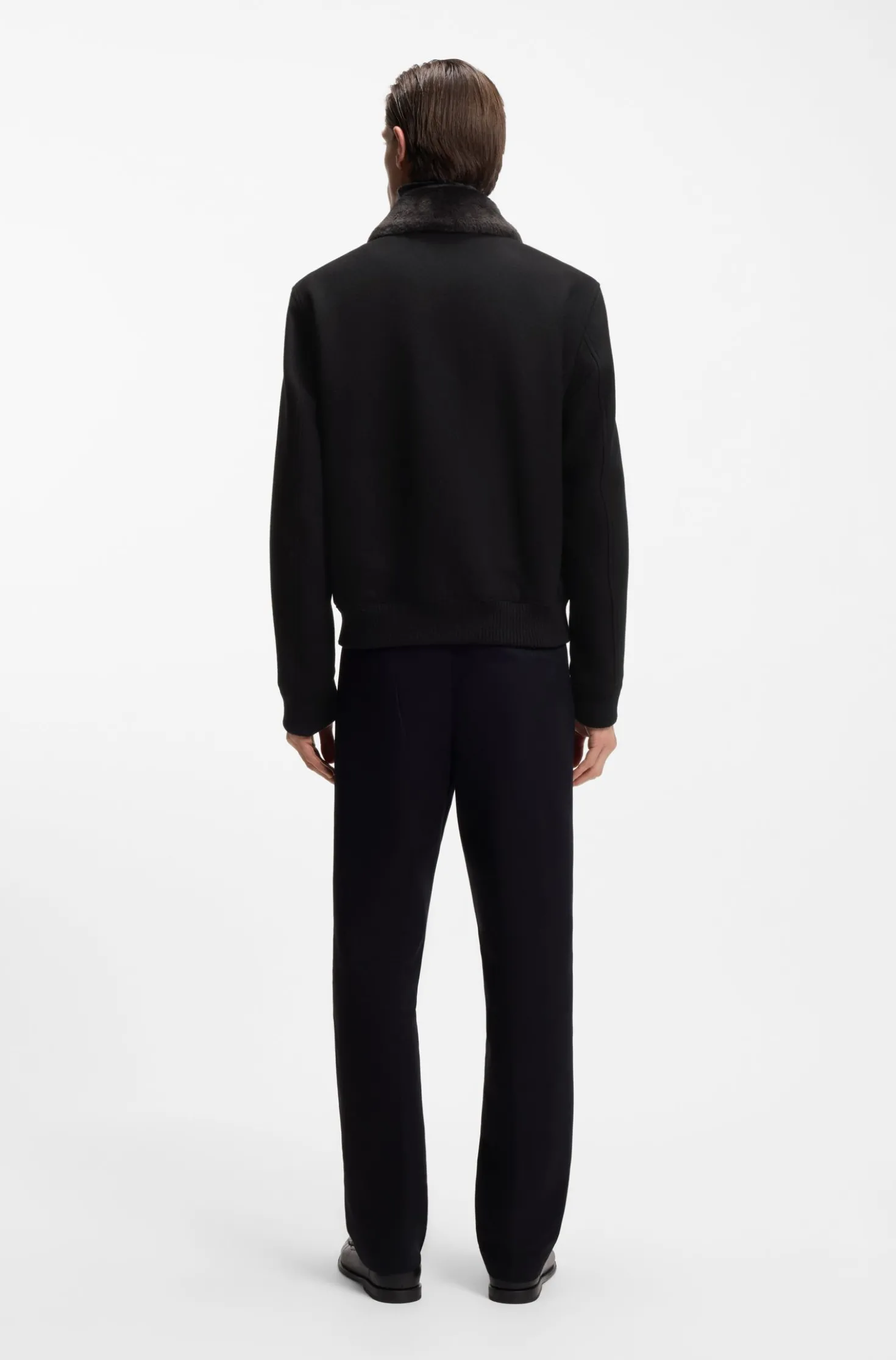 Wool-cashmere coat with faux-fur collar