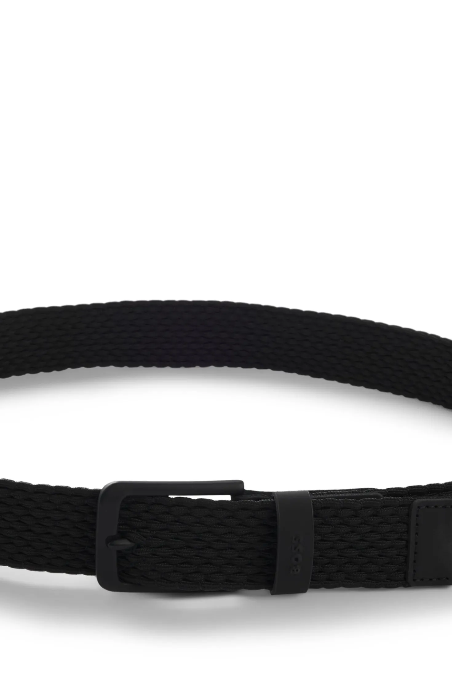 Woven belt with leather trims and logo detail
