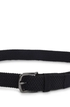 Woven belt with leather trims