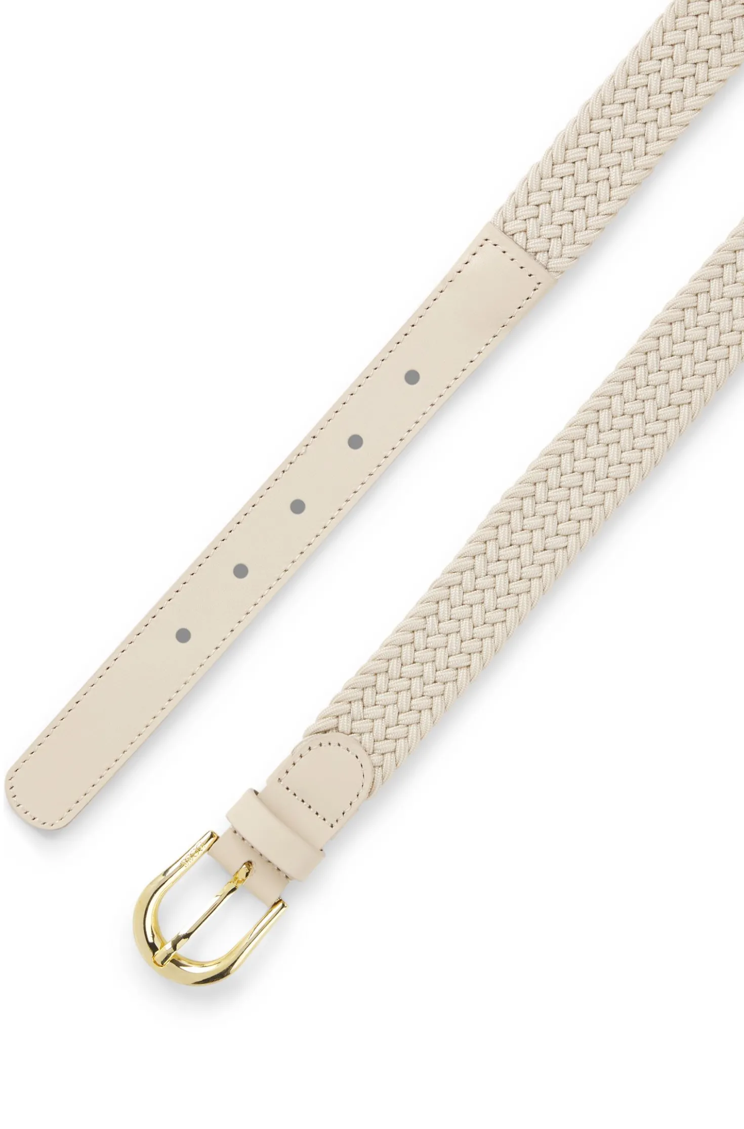 Woven belt with leather trims