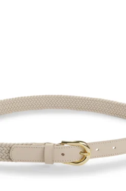 Woven belt with leather trims