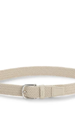 Woven belt with leather trims