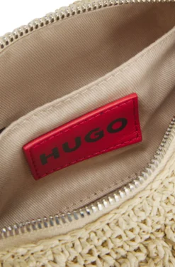 Woven hobo bag with logo charm