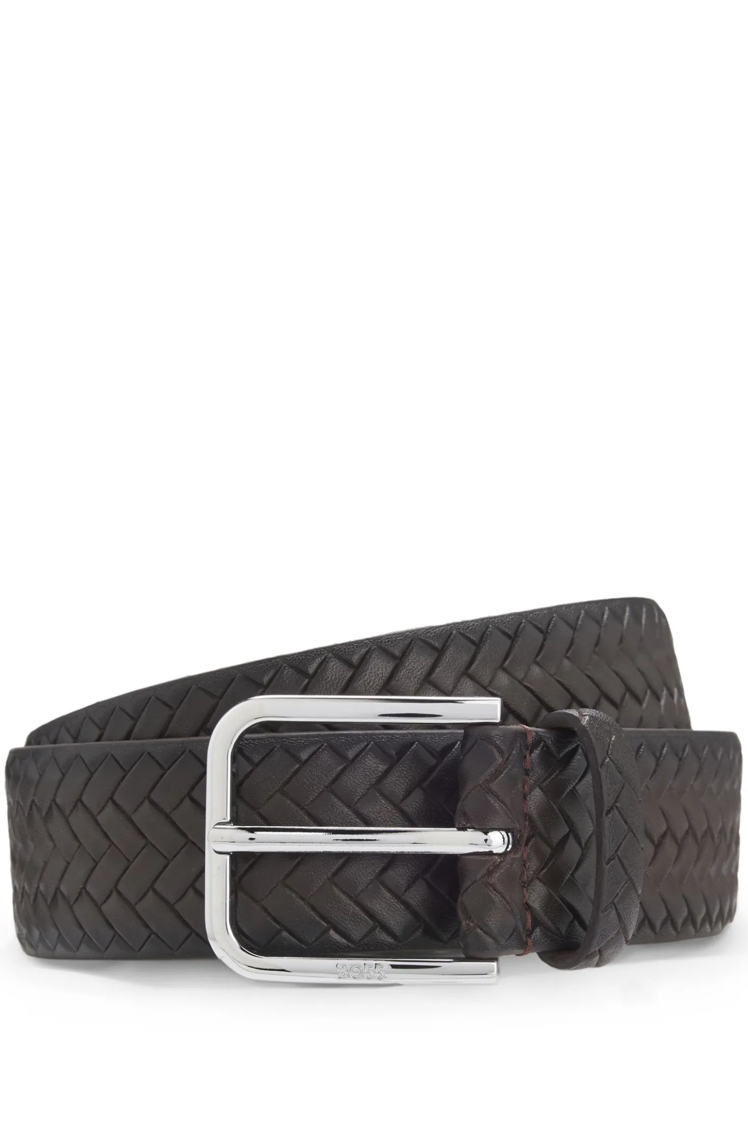 Woven-leather belt with pin buckle