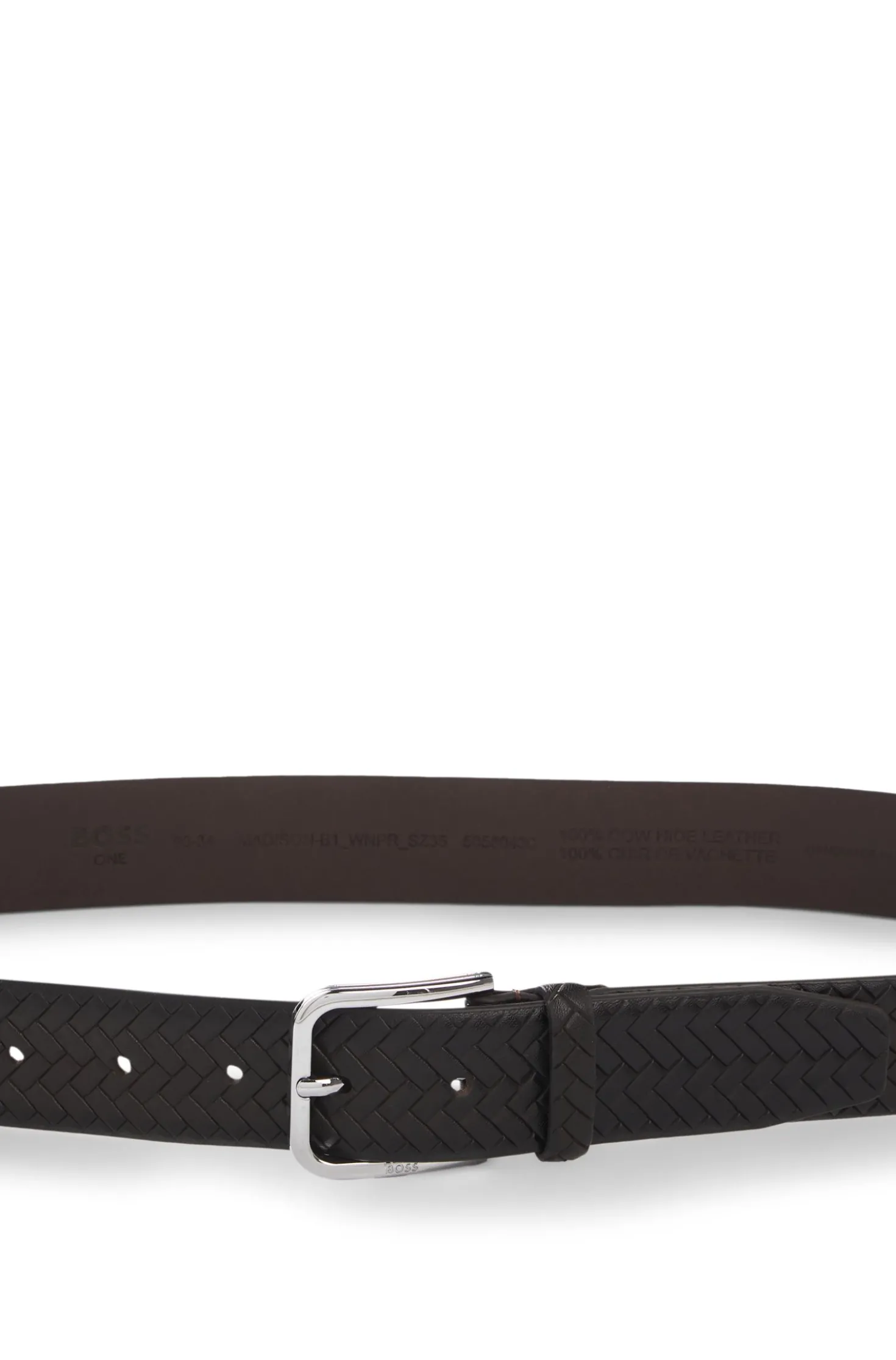 Woven-leather belt with pin buckle
