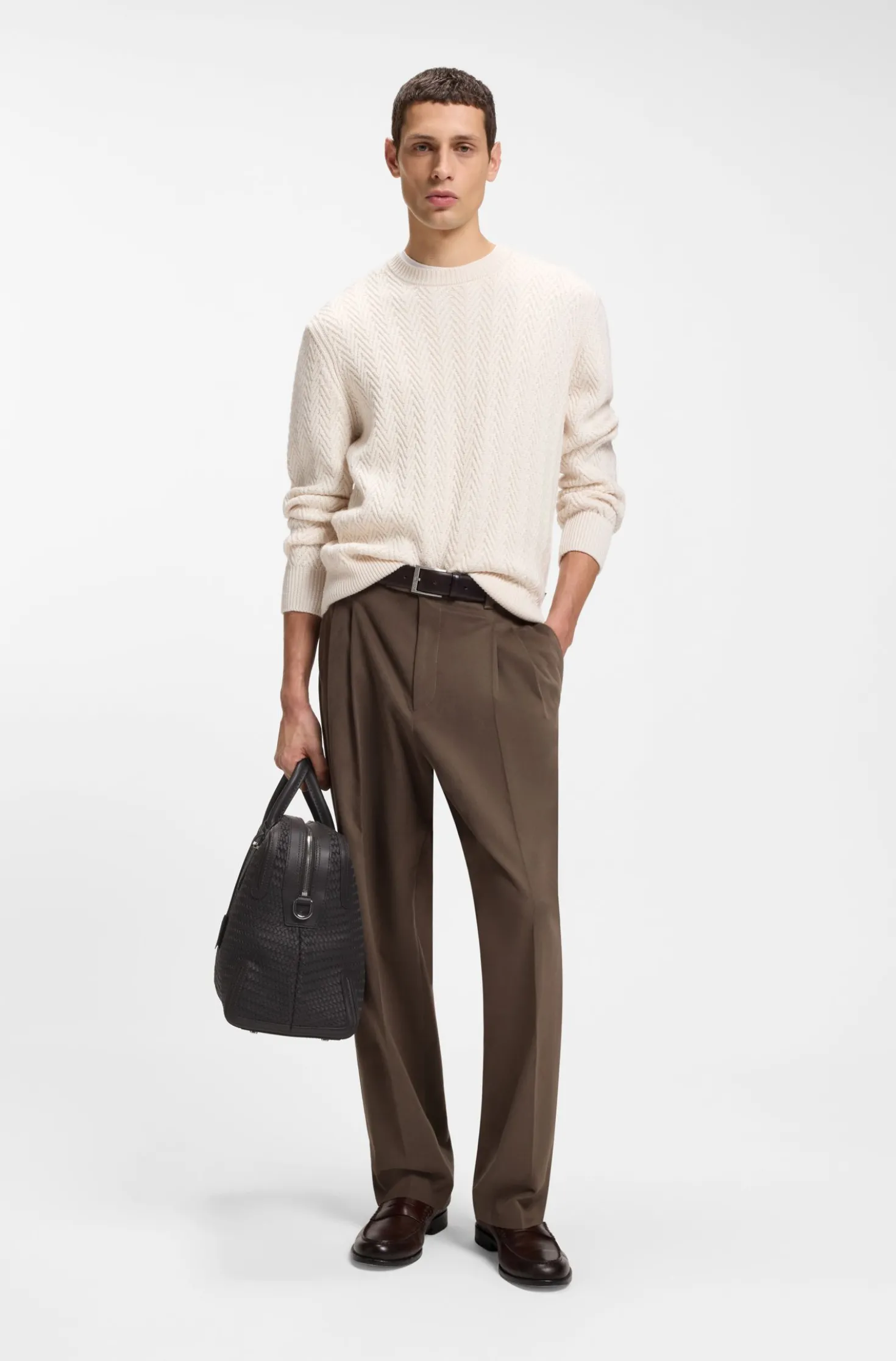 Woven-leather holdall with silver-tone logo