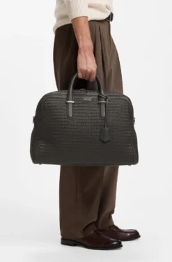 Woven-leather holdall with silver-tone logo