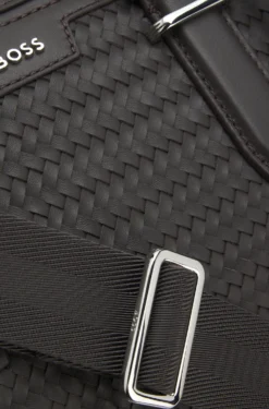 Woven-leather holdall with silver-tone logo
