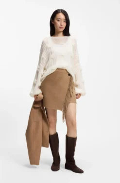 Wrap mini skirt with fringing