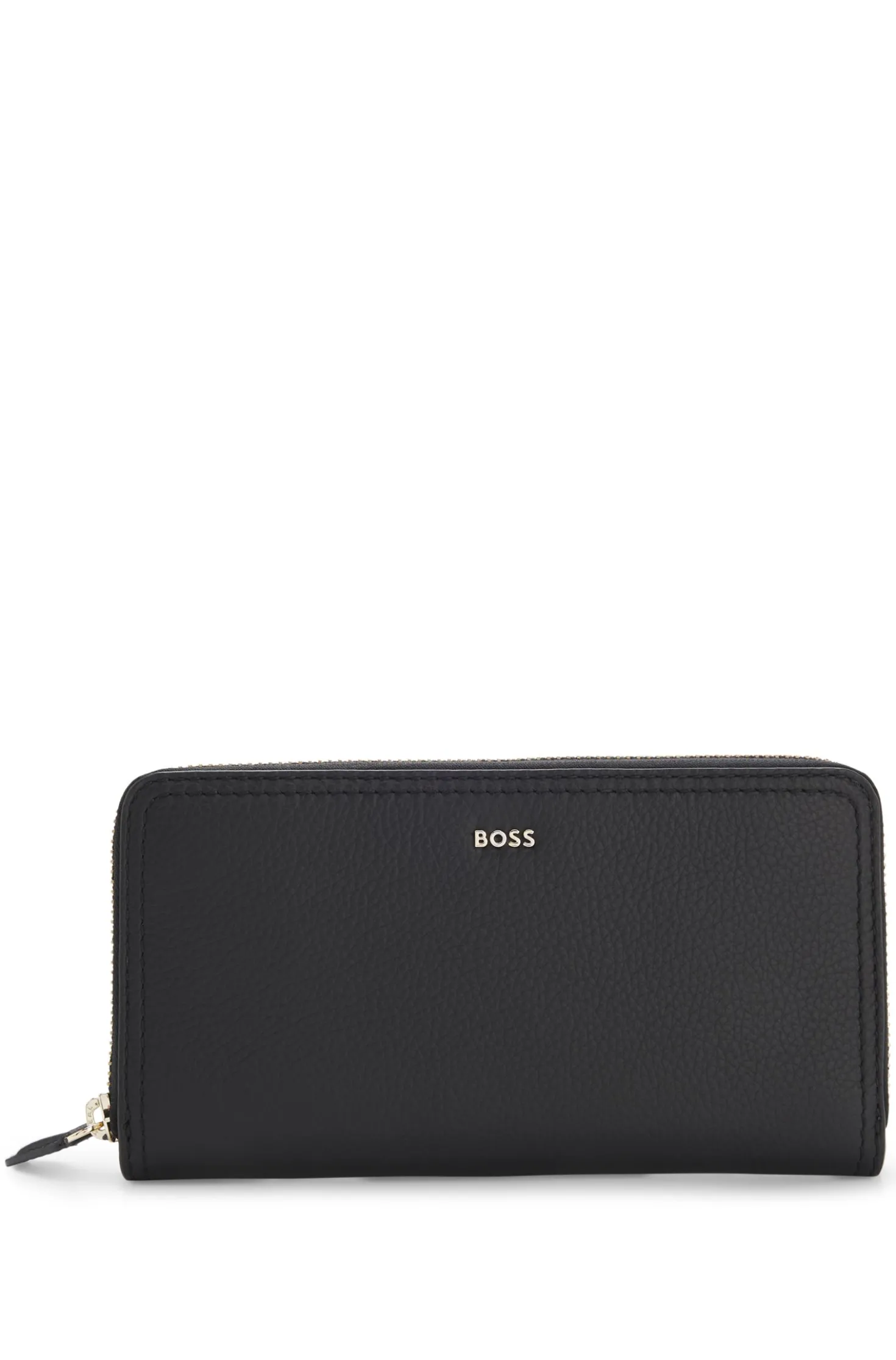 Ziparound wallet in grained leather with metallic logo lettering