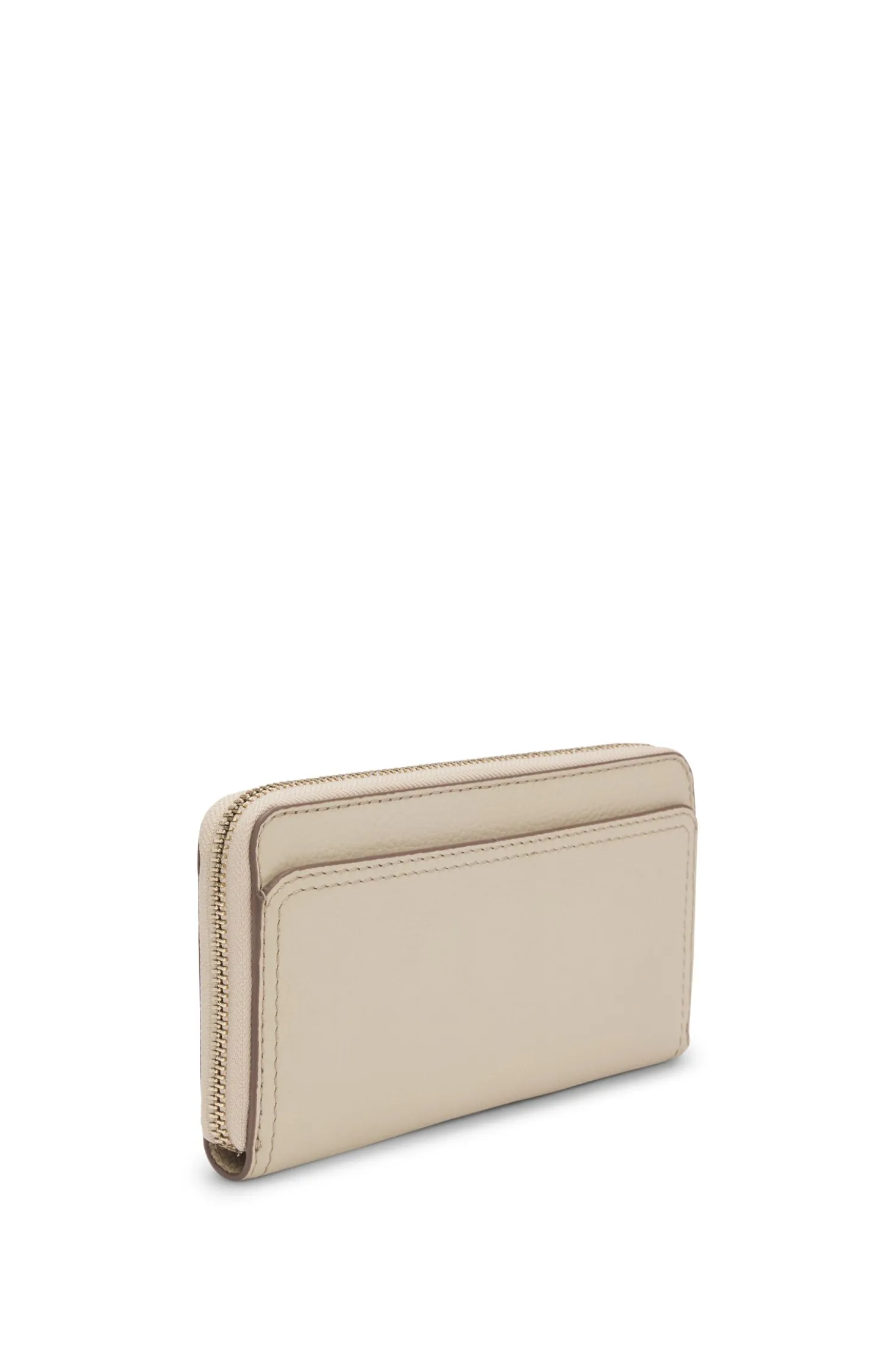 Ziparound wallet in grained leather with metallic logo lettering