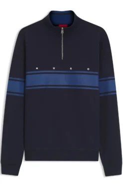 Zip-neck cotton sweatshirt with printed stripes