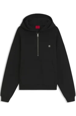 Zip-neck hoodie in a structured cotton blend