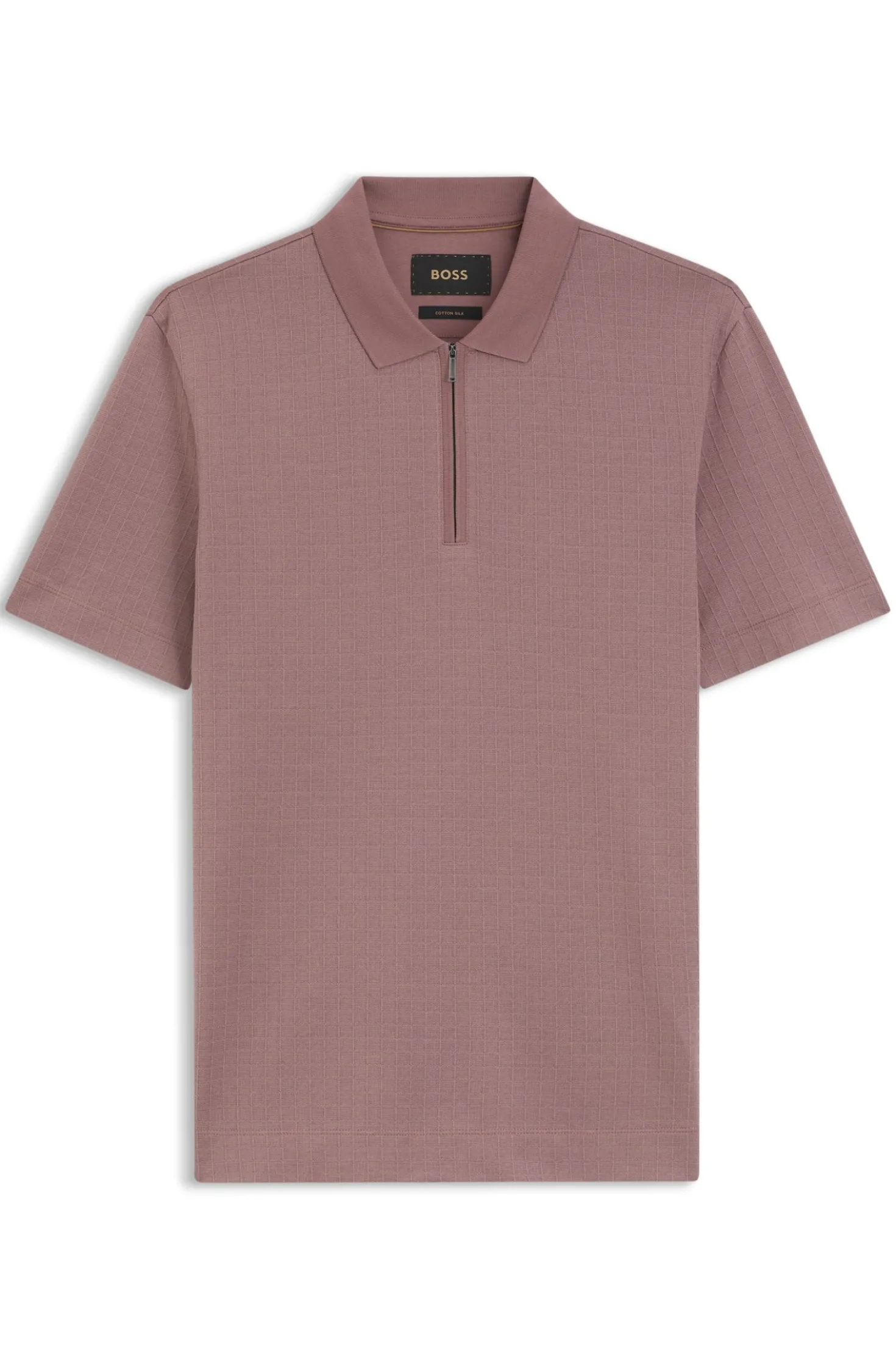Zip-neck polo shirt in a cotton-silk blend