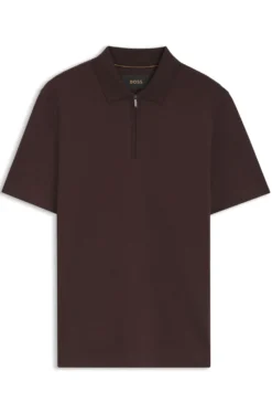 Zip-neck polo shirt in a cotton-silk blend