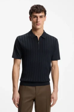 Zip-neck polo shirt in cotton and silk