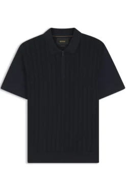 Zip-neck polo shirt in cotton and silk