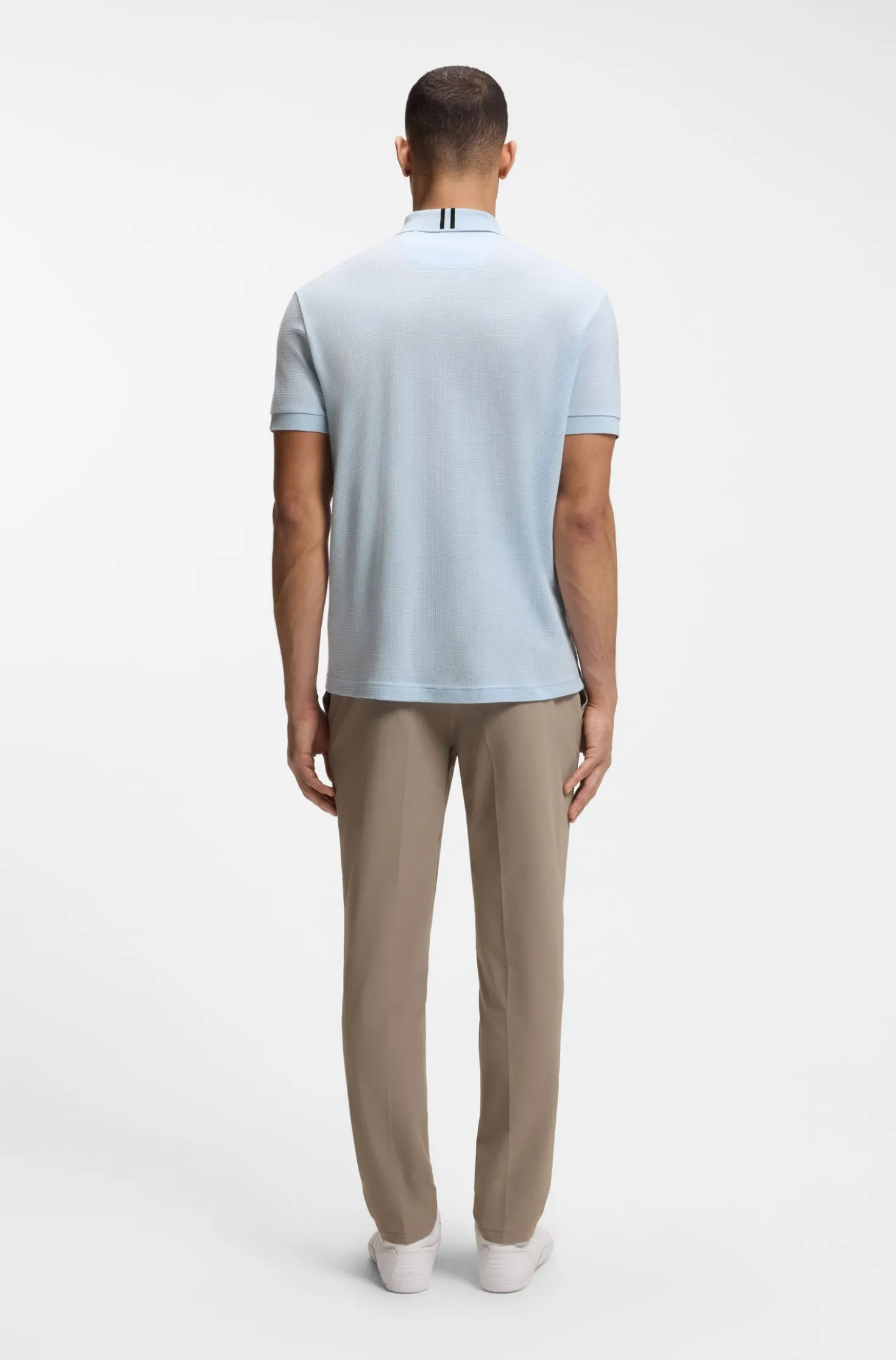 Zip-neck polo shirt in waffle jacquard
