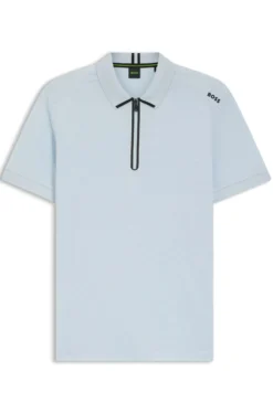 Zip-neck polo shirt in waffle jacquard