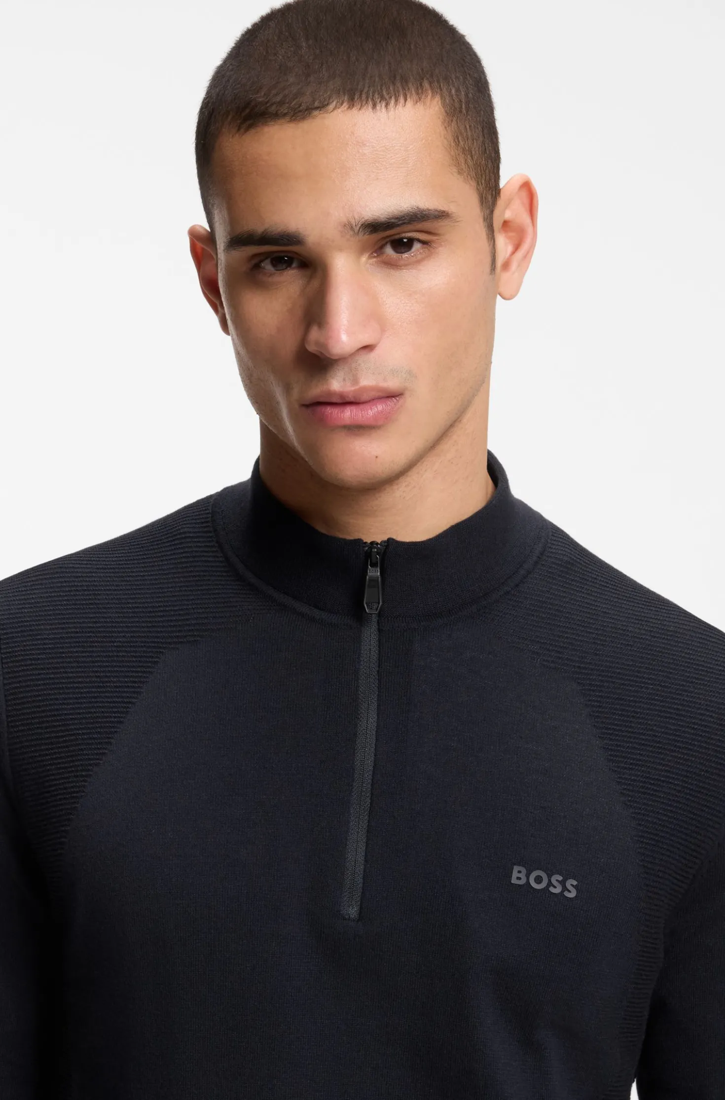 Zip-neck sweater in a cotton blend