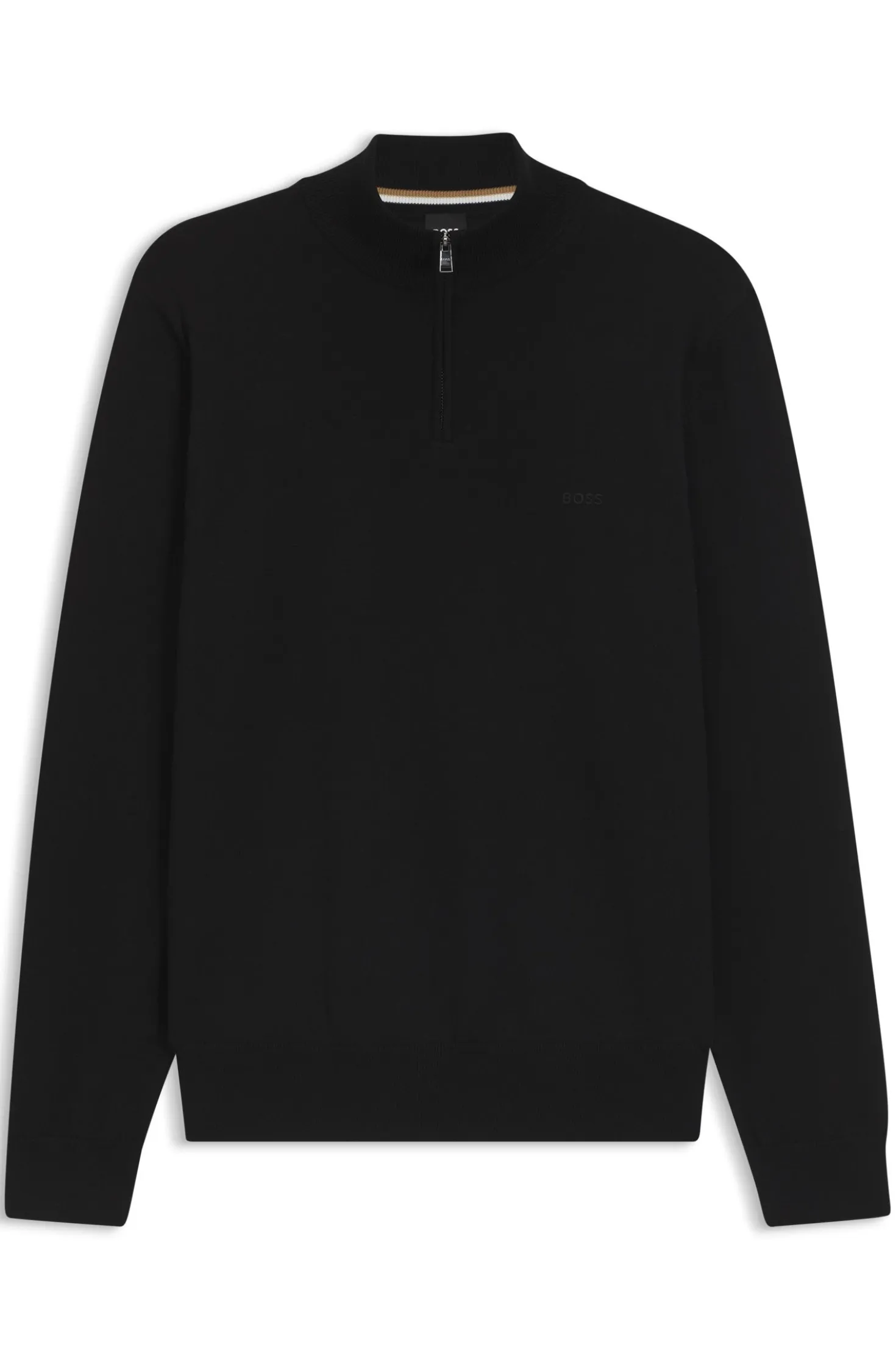 Zip-neck sweater in cotton with logo embroidery