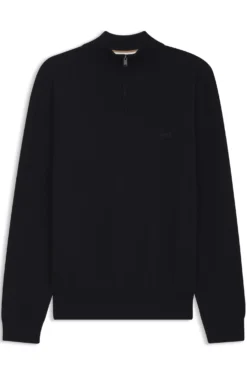 Zip-neck sweater in cotton with logo embroidery