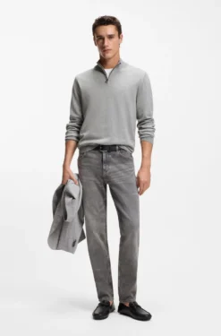 Zip-neck sweater in cotton with logo embroidery