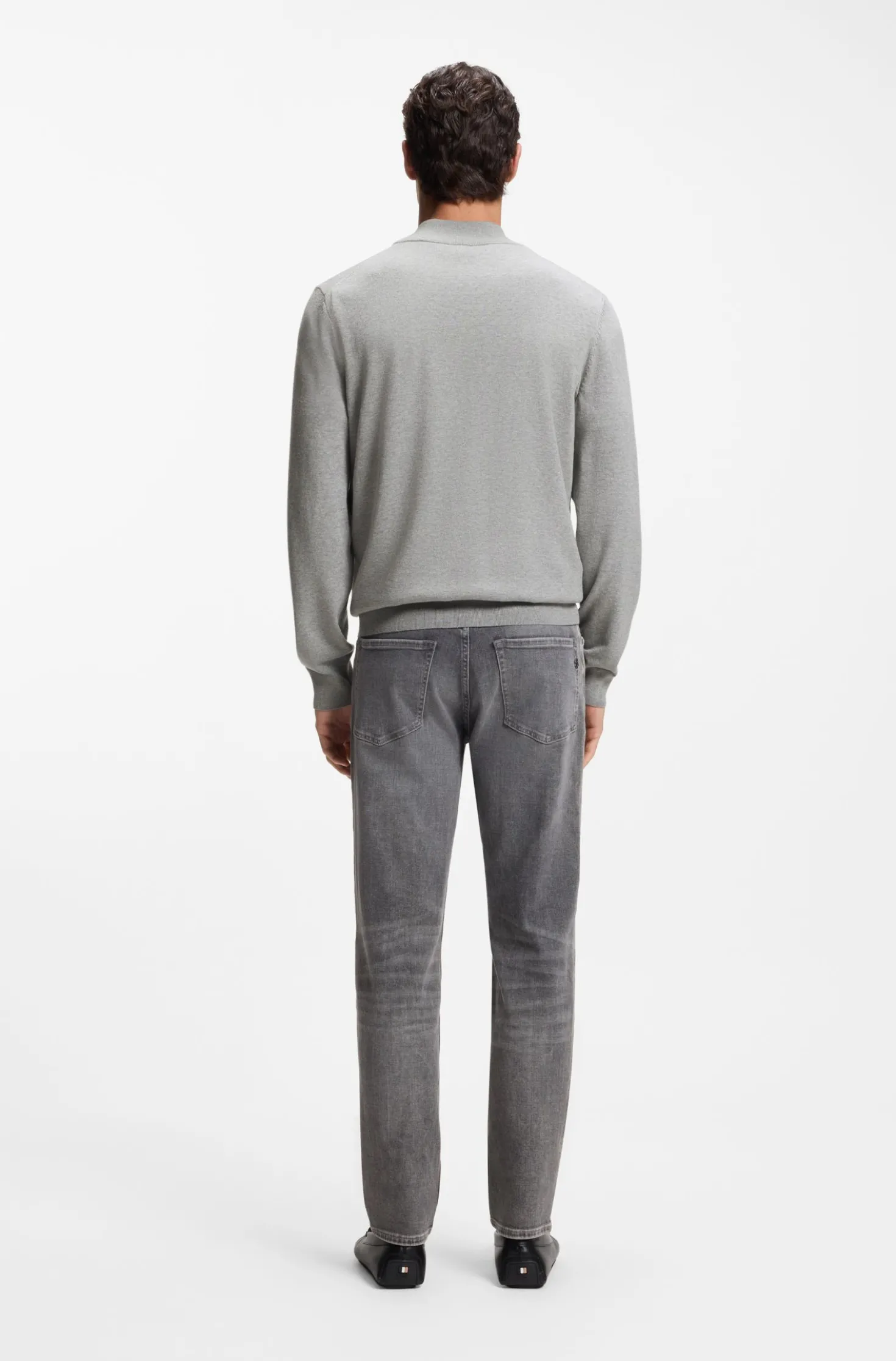 Zip-neck sweater in cotton with logo embroidery