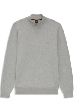 Zip-neck sweater in cotton with logo embroidery