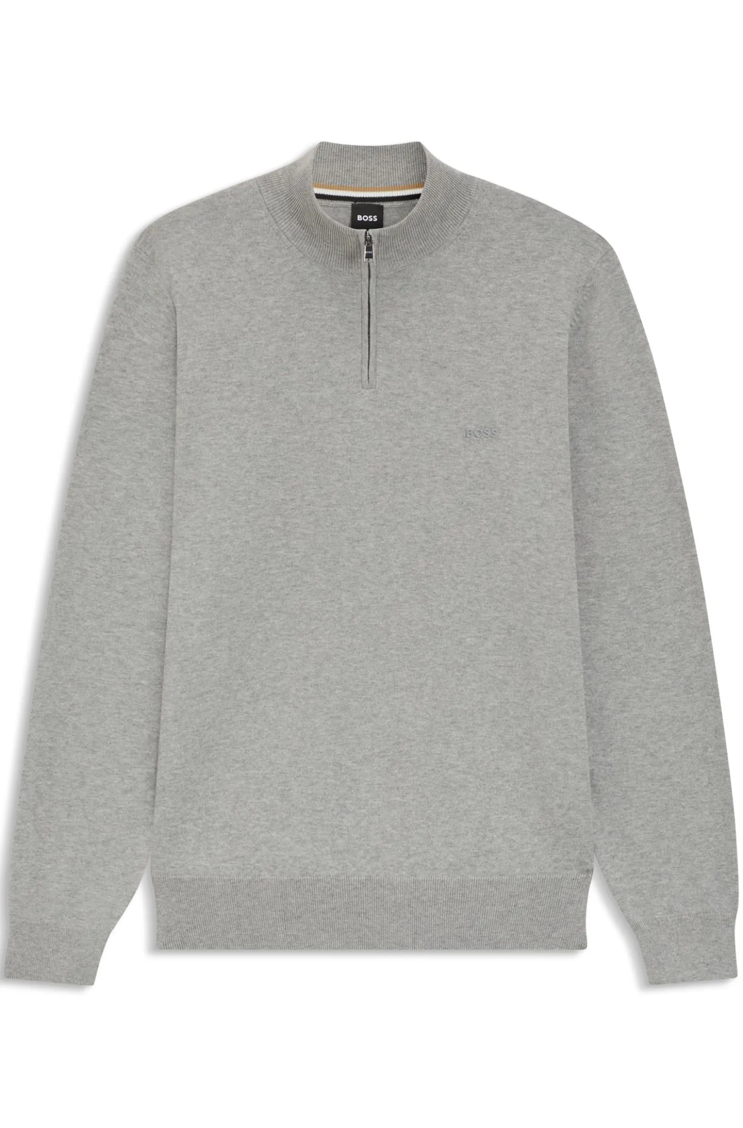 Zip-neck sweater in cotton with logo embroidery