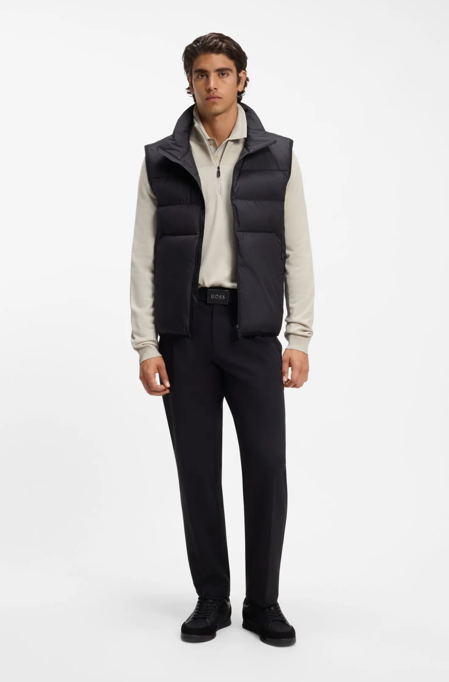 Zip-neck virgin wool-blend sweater with logo
