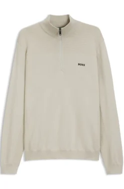 Zip-neck virgin wool-blend sweater with logo