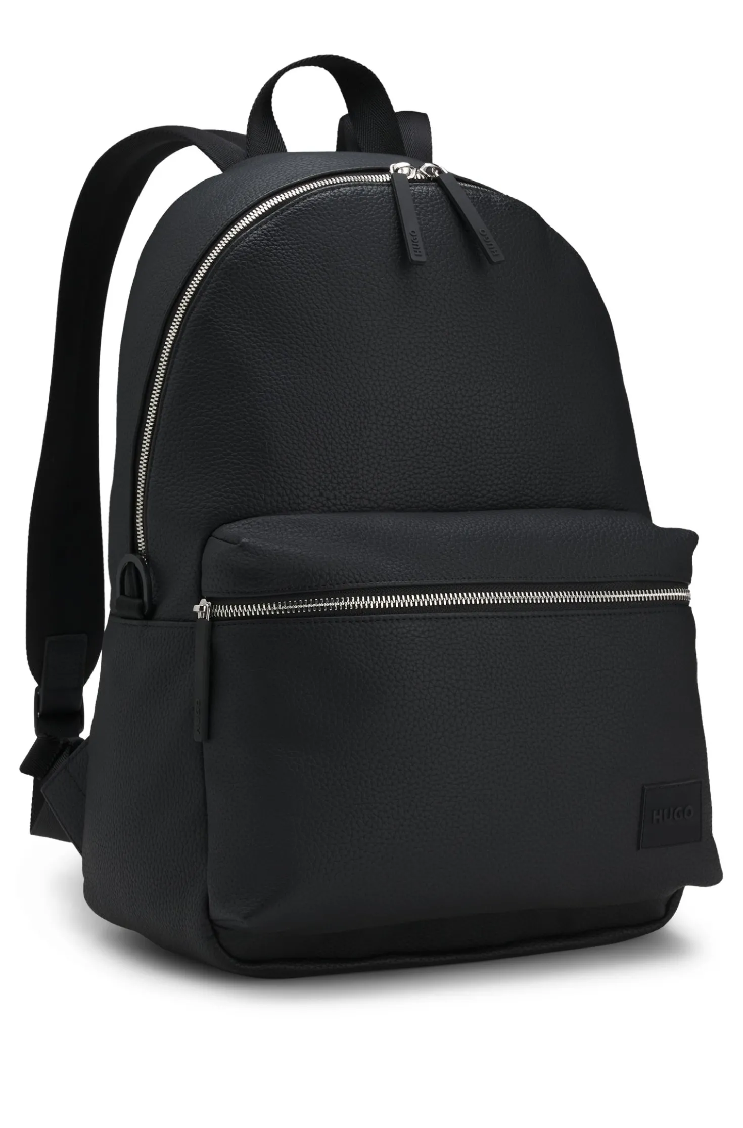Zipped backpack with rubber logo patch