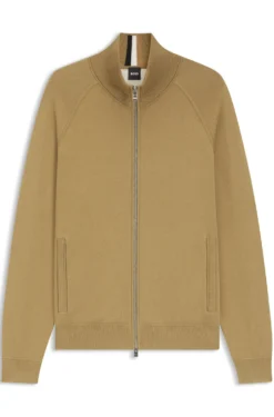 Zip-up cardigan in cotton and virgin wool