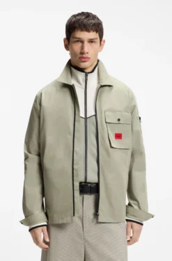 Zip-up cotton-blend canvas overshirt with logo label