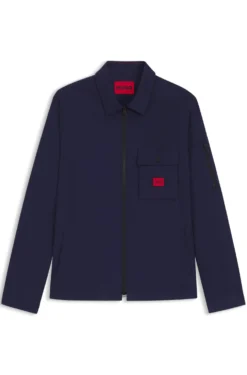 Zip-up cotton-blend canvas overshirt with logo label