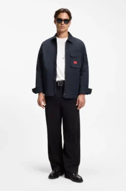 Zip-up cotton-blend canvas overshirt with logo label