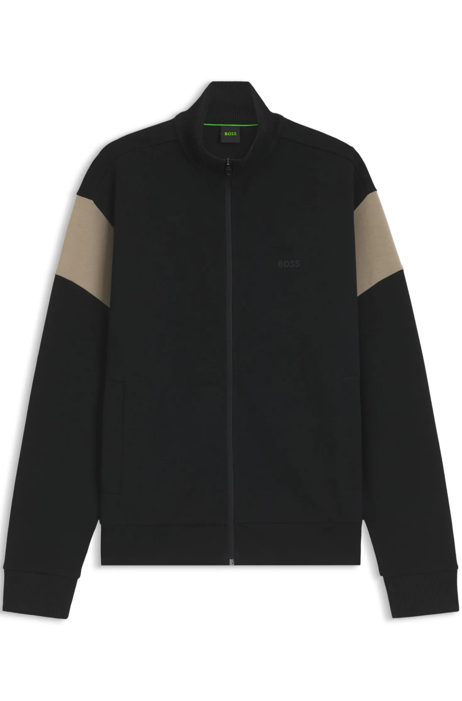 Zip-up cotton-blend sweatshirt with contrast inserts