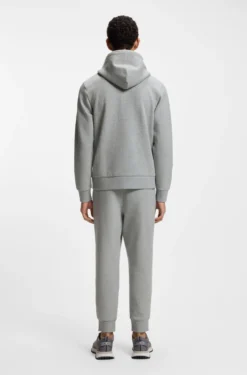 Zip-up hoodie in stretch cotton with logo detail