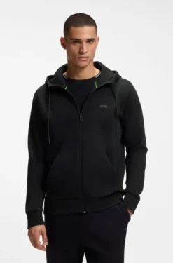 Zip-up hoodie in stretch cotton with logo print